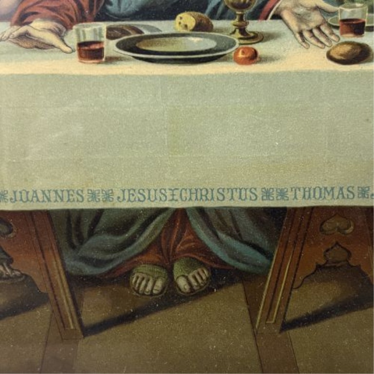 Framed Chromolithograph of The Last Supper with Named Apostles
