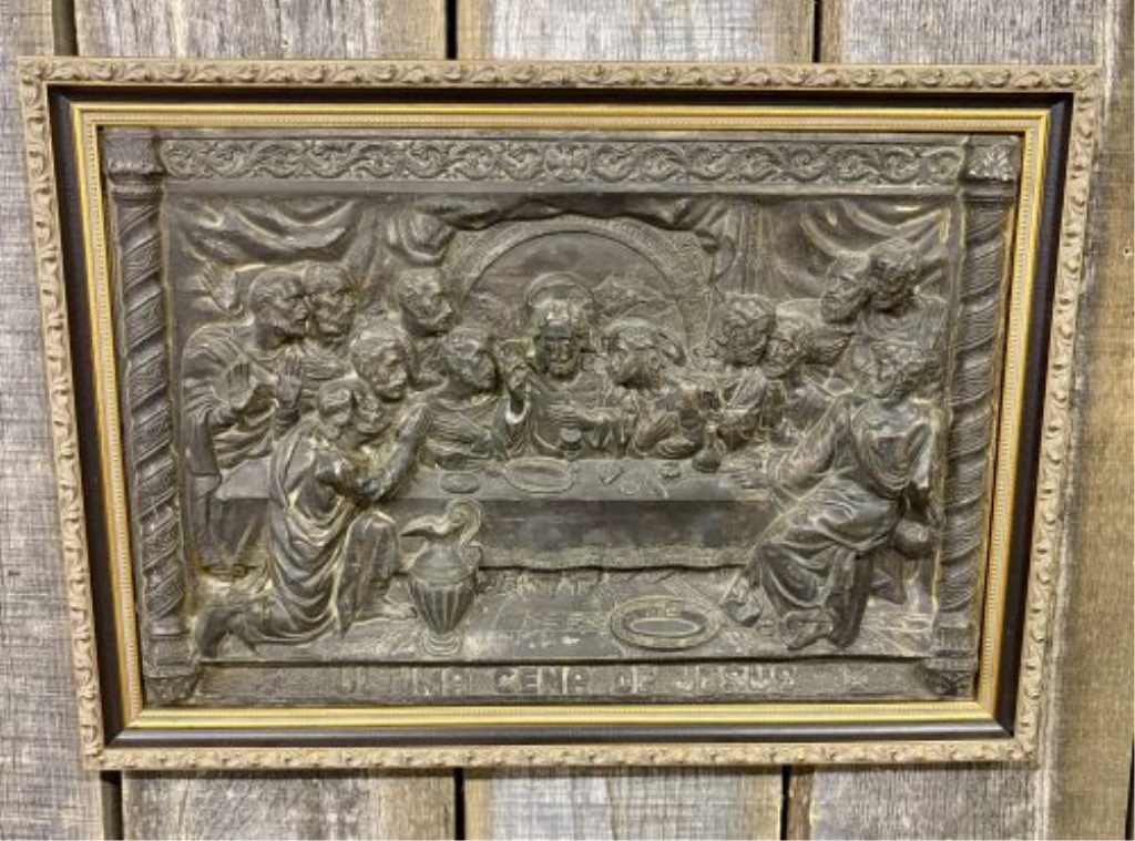 Framed Spanish Language Last Supper Metal Relief Plaque