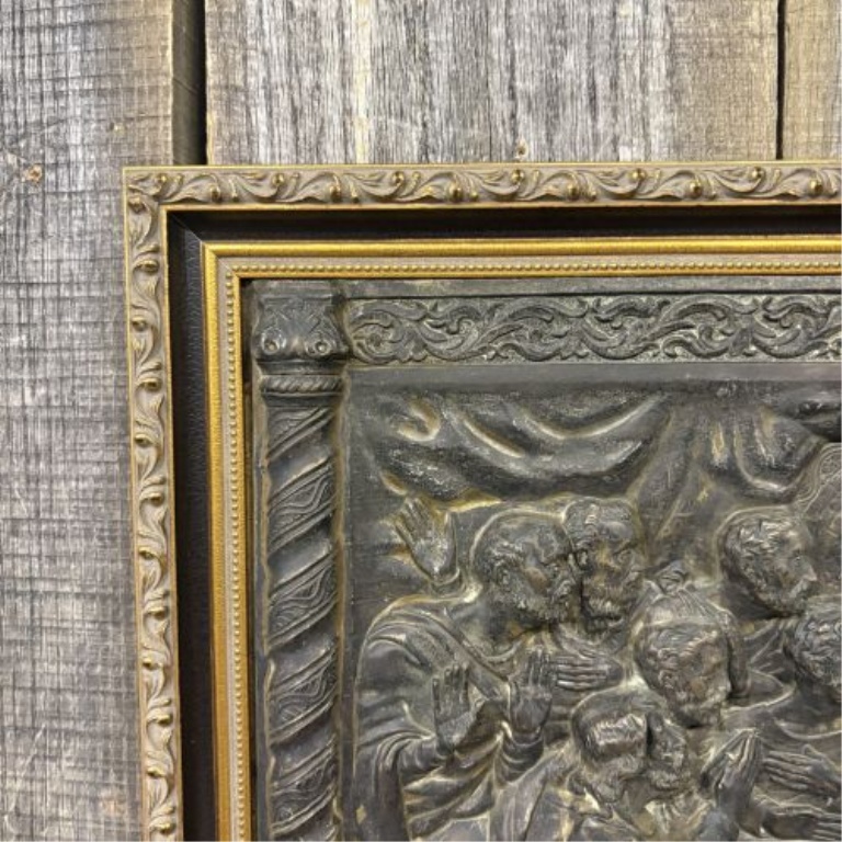 Framed Spanish Language Last Supper Metal Relief Plaque