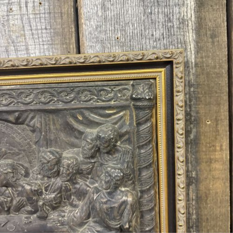 Framed Spanish Language Last Supper Metal Relief Plaque