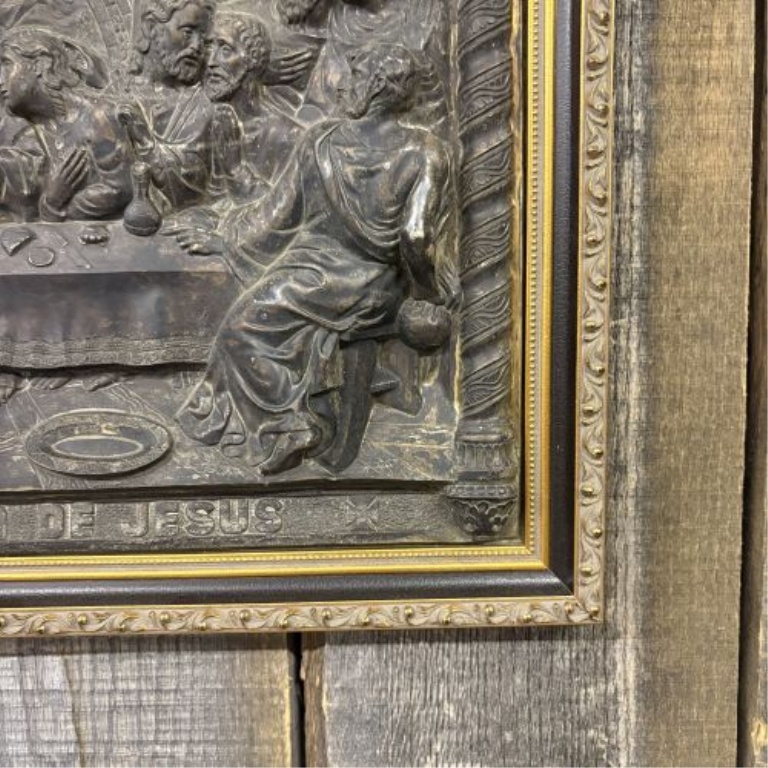 Framed Spanish Language Last Supper Metal Relief Plaque