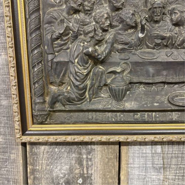 Framed Spanish Language Last Supper Metal Relief Plaque