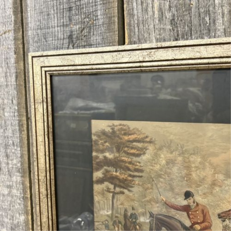 Large English Fox Hunting Scene Lithograph, Time's Up. Throw In!