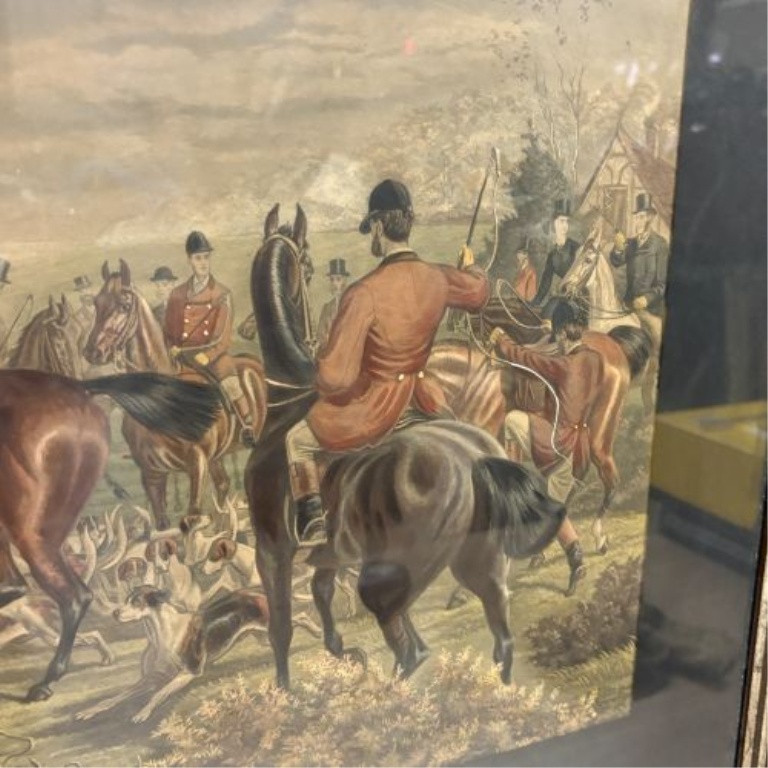 Large English Fox Hunting Scene Lithograph, Time's Up. Throw In!