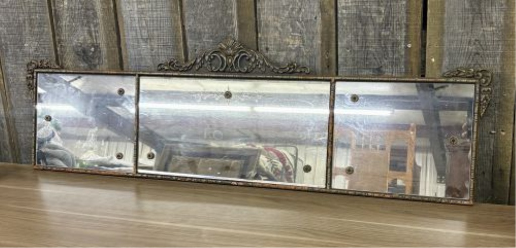 Antique Rococo Revival Style Etched Three Panel Buffet Mirror