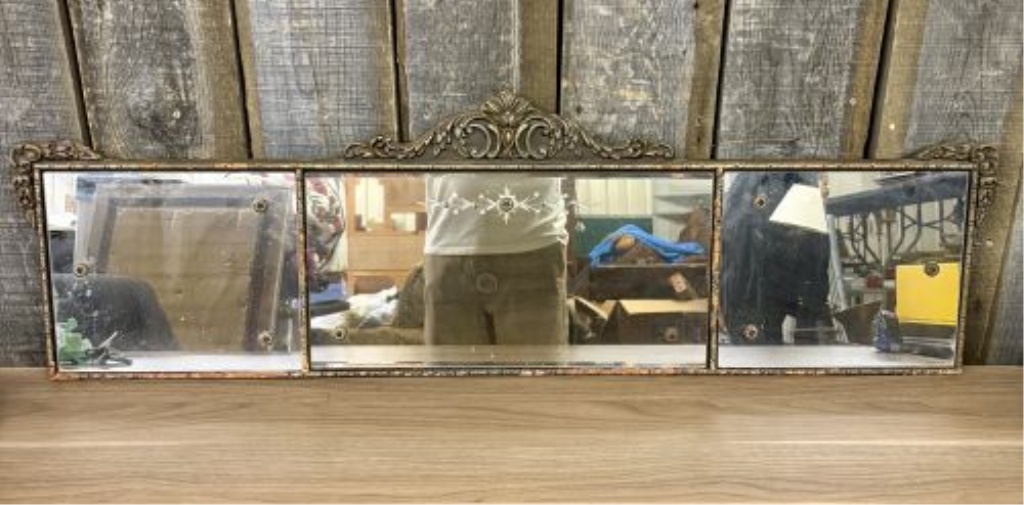 Antique Rococo Revival Style Etched Three Panel Buffet Mirror