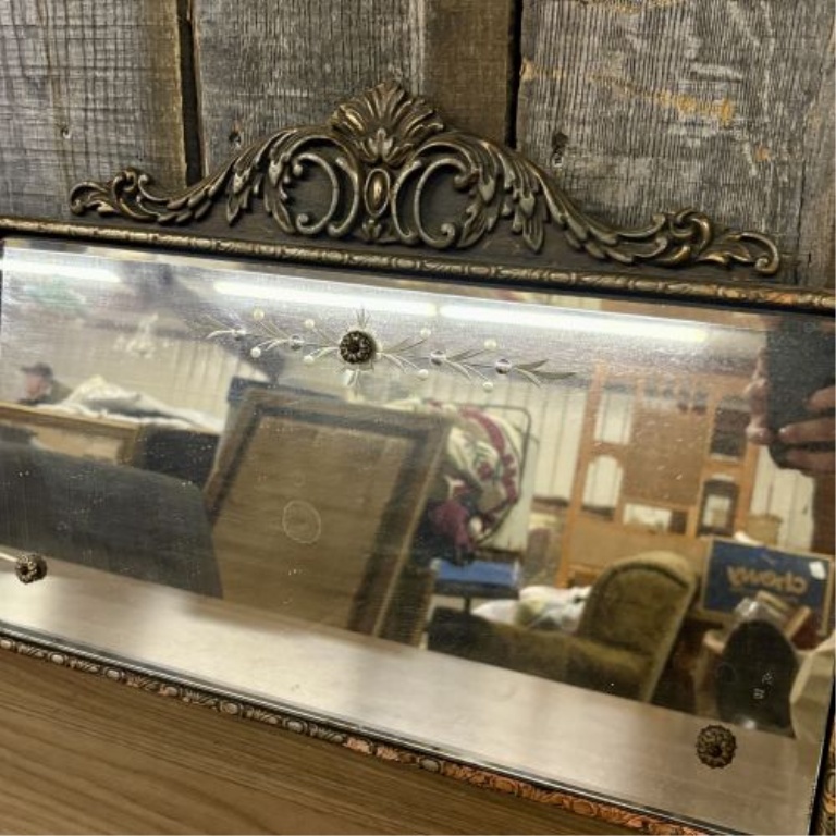 Antique Rococo Revival Style Etched Three Panel Buffet Mirror
