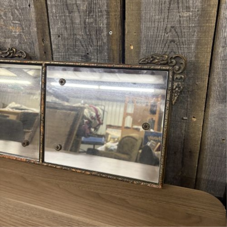 Antique Rococo Revival Style Etched Three Panel Buffet Mirror
