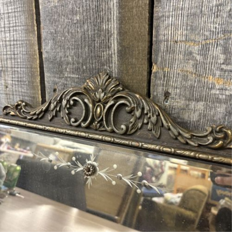 Antique Rococo Revival Style Etched Three Panel Buffet Mirror