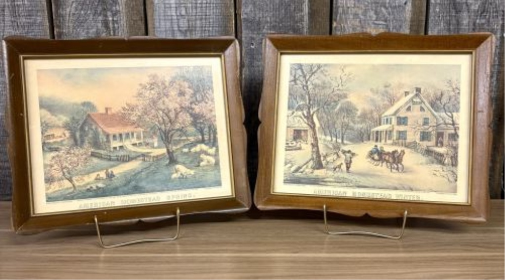 A Pair of Framed Currier and Ives American Homestead Prints, Spring and Winter