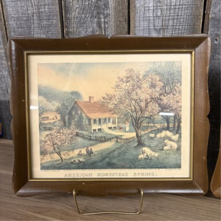 A Pair of Framed Currier and Ives American Homestead Prints, Spring and Winter