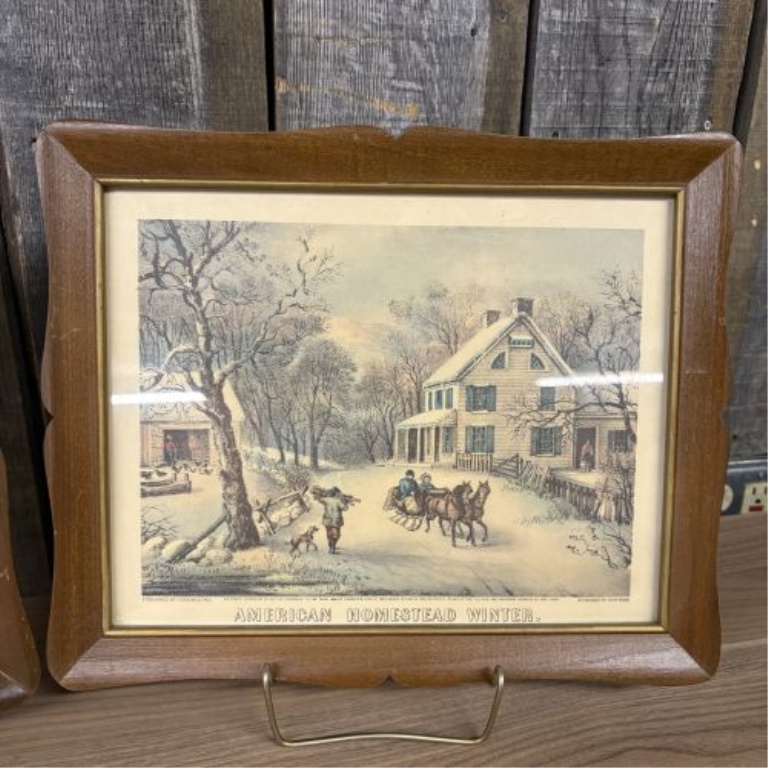 A Pair of Framed Currier and Ives American Homestead Prints, Spring and Winter