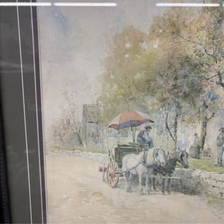 Henry Gasser (American, 1909-1981), Watercolor Street Scene with Carriage