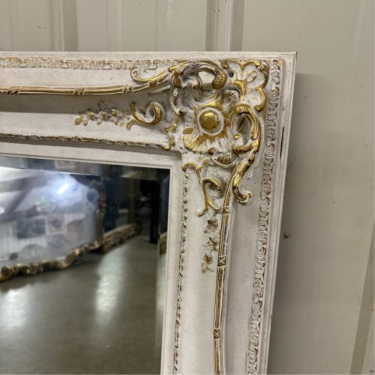 Large Rococo Revival Style Gilt and Off-White Beveled Wall Mirror