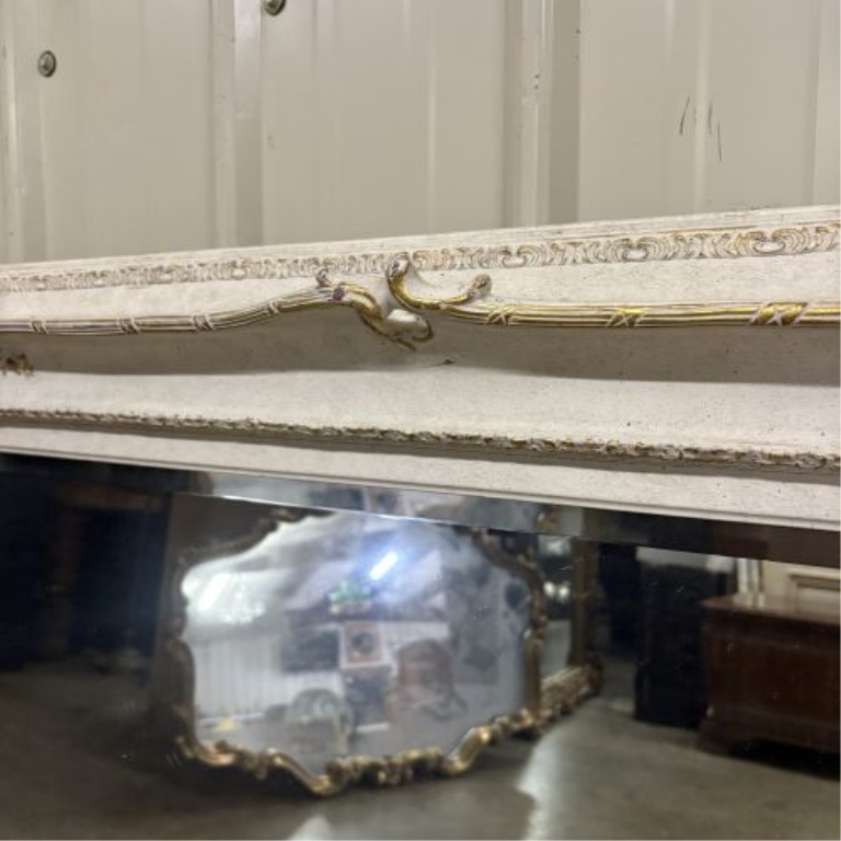 Large Rococo Revival Style Gilt and Off-White Beveled Wall Mirror