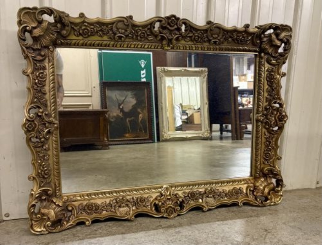 Large Late 20th Century Ornate Rococo Revival Style Gilt Wall Mirror