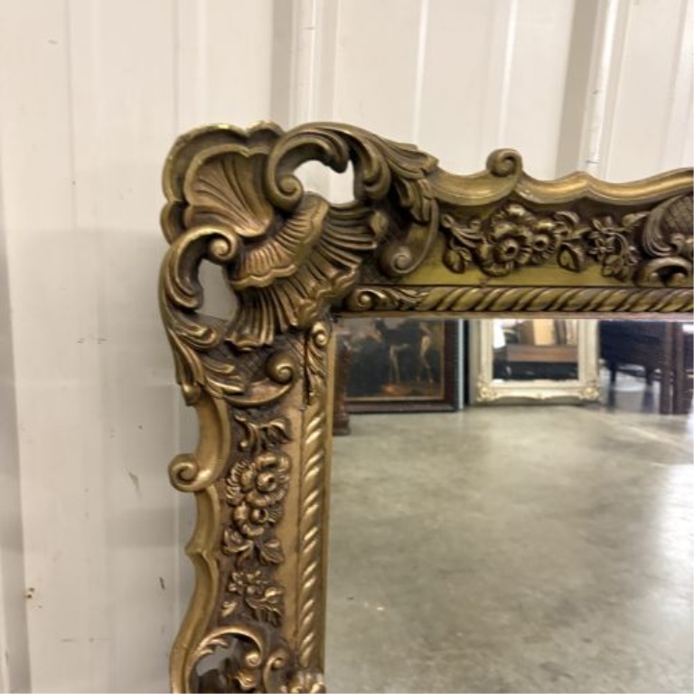 Large Late 20th Century Ornate Rococo Revival Style Gilt Wall Mirror