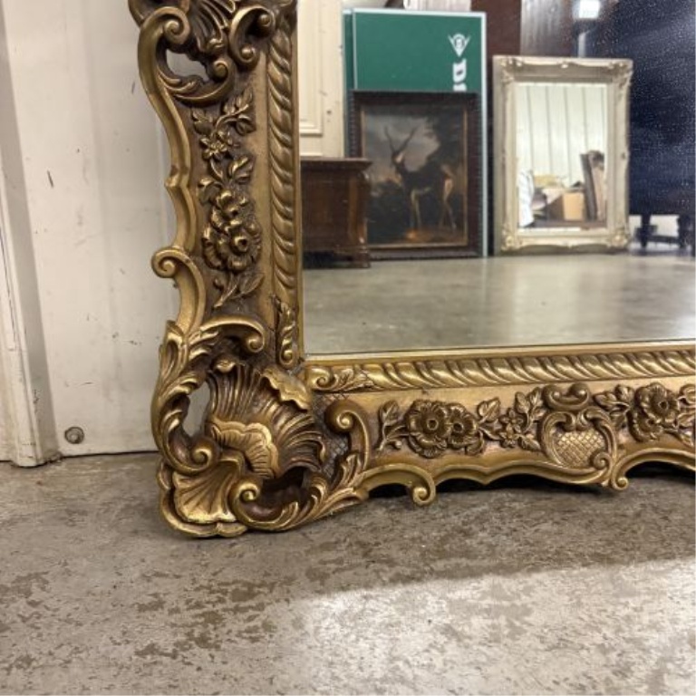 Large Late 20th Century Ornate Rococo Revival Style Gilt Wall Mirror