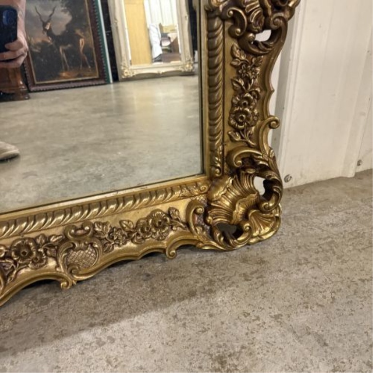 Large Late 20th Century Ornate Rococo Revival Style Gilt Wall Mirror