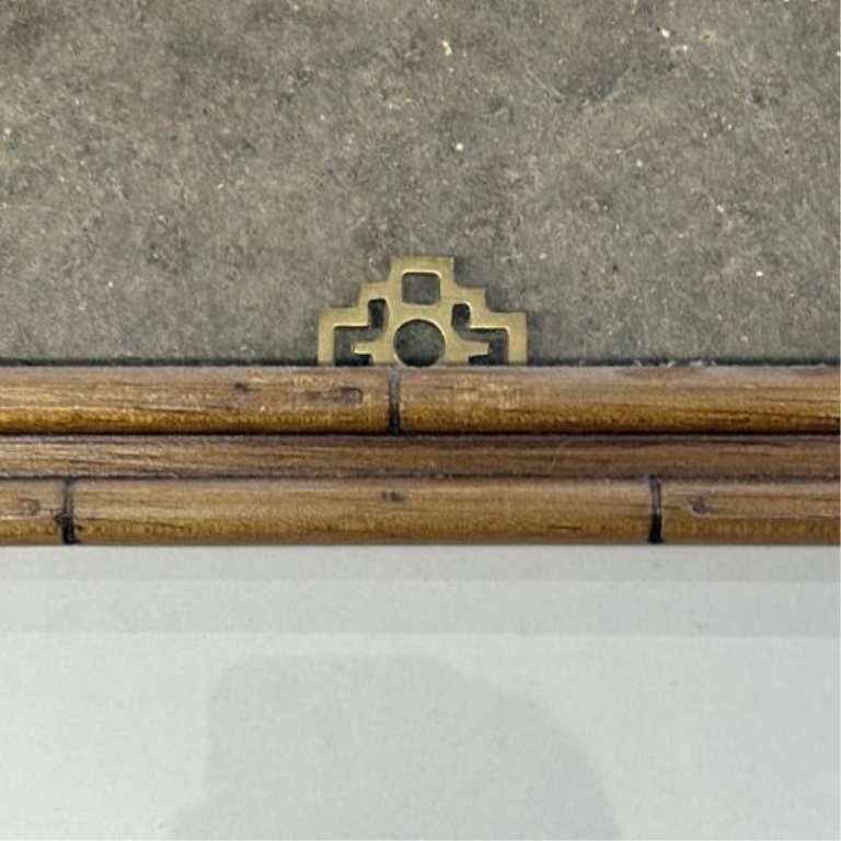 Set of Four Framed Chinese Decorative Artworks in Faux Bamboo Frames
