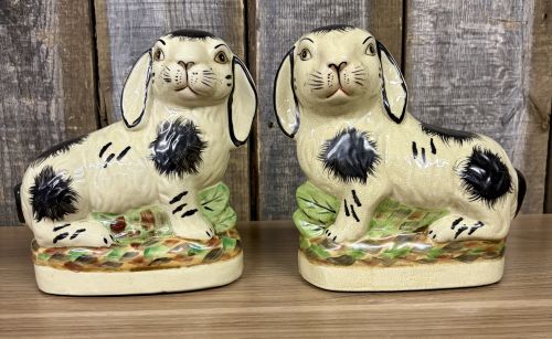 A Pair of Staffordshire Style Ceramic Rabbit Figurines