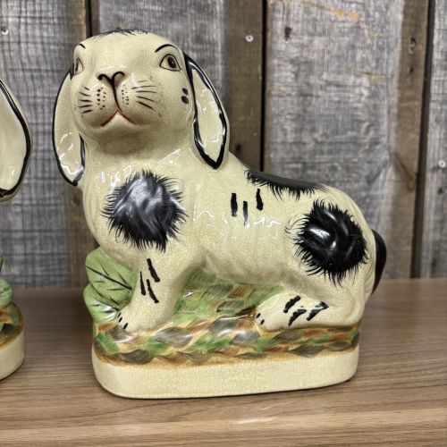 A Pair of Staffordshire Style Ceramic Rabbit Figurines