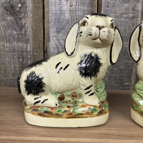 A Pair of Staffordshire Style Ceramic Rabbit Figurines