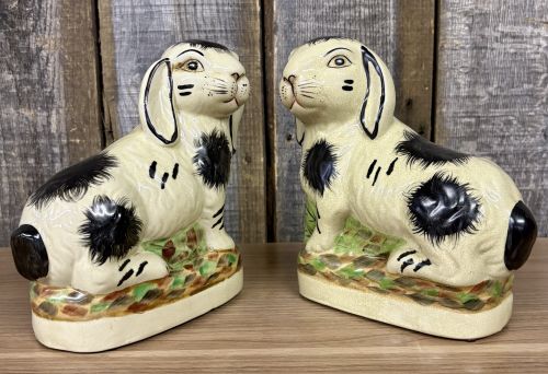 A Pair of Staffordshire Style Ceramic Rabbit Figurines