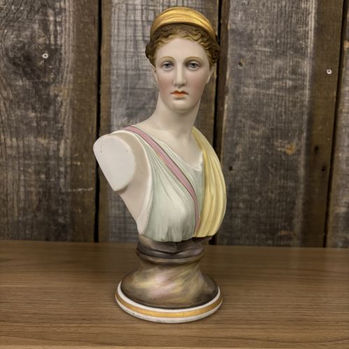 Polychrome Painted Bisque Porcelain Bust of Artemis
