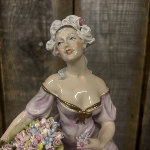 Capodimonte Cesare Villari Porcelain Figurine of a Seated Lady with Flower Basket