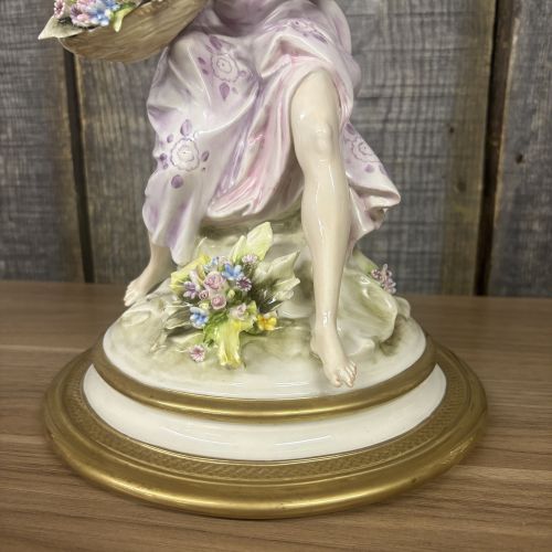 Capodimonte Cesare Villari Porcelain Figurine of a Seated Lady with Flower Basket