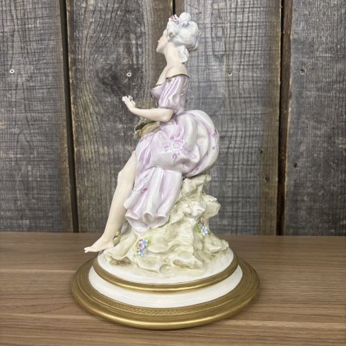 Capodimonte Cesare Villari Porcelain Figurine of a Seated Lady with Flower Basket