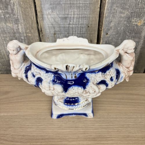Norleans Italian Ceramic Cobalt Blue and Gold Cherub Lidded Urn