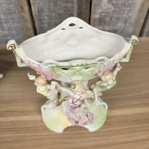 Two Paulux Occupied Japan Bisque Porcelain Figural Centerpieces