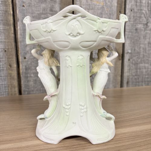 Two Paulux Occupied Japan Bisque Porcelain Figural Centerpieces