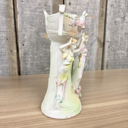Two Paulux Occupied Japan Bisque Porcelain Figural Centerpieces
