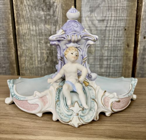Rococo Style Porcelain Figural Cherub Double Centerpiece
