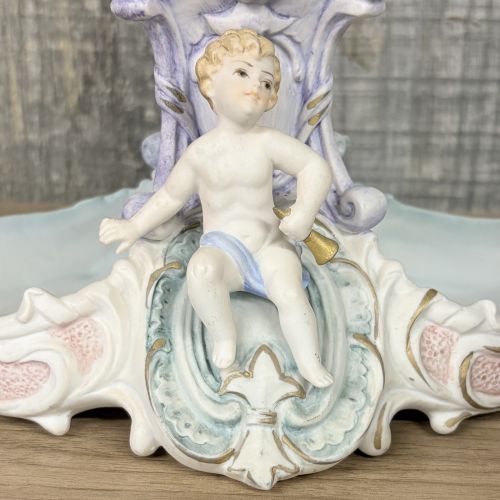 Rococo Style Porcelain Figural Cherub Double Centerpiece