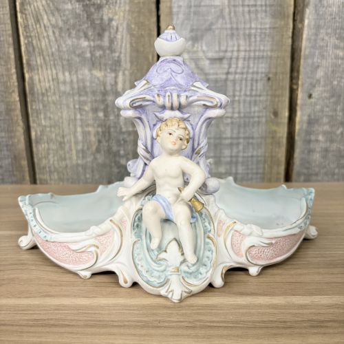 Rococo Style Porcelain Figural Cherub Double Centerpiece