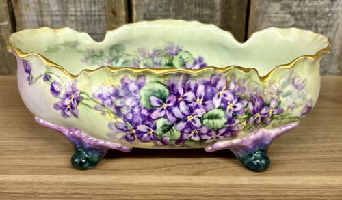 Large Hand Painted Porcelain Footed Centerpiece Bowl with Violets