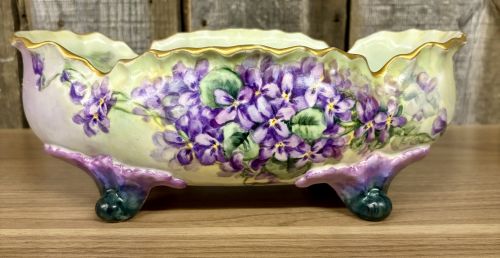 Large Hand Painted Porcelain Footed Centerpiece Bowl with Violets