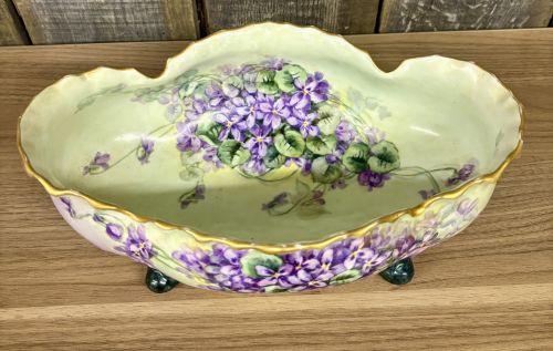 Large Hand Painted Porcelain Footed Centerpiece Bowl with Violets