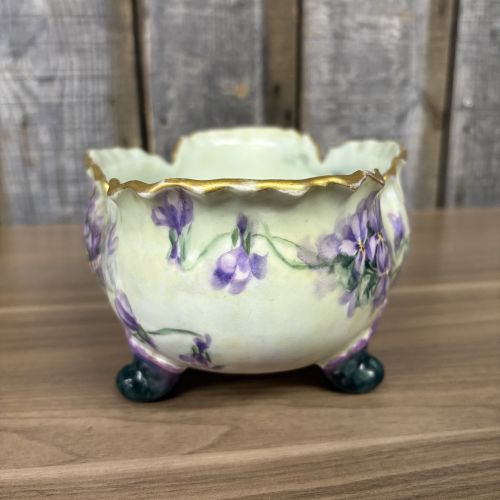 Large Hand Painted Porcelain Footed Centerpiece Bowl with Violets
