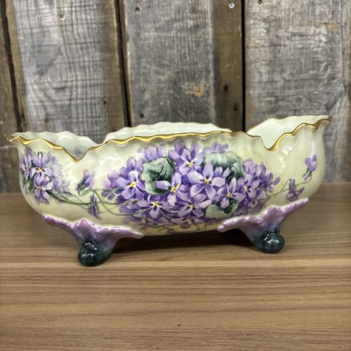 Large Hand Painted Porcelain Footed Centerpiece Bowl with Violets