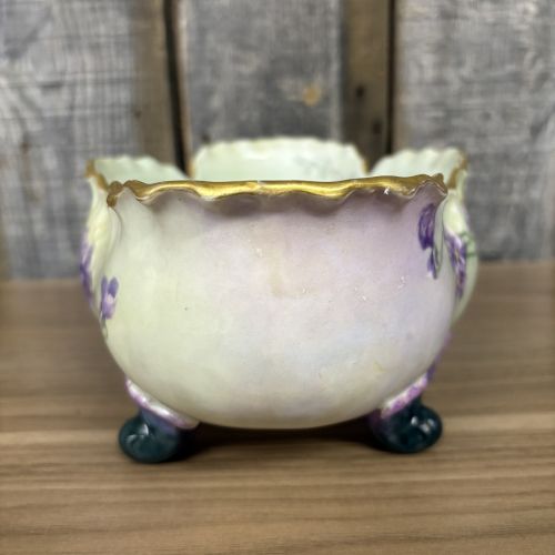 Large Hand Painted Porcelain Footed Centerpiece Bowl with Violets