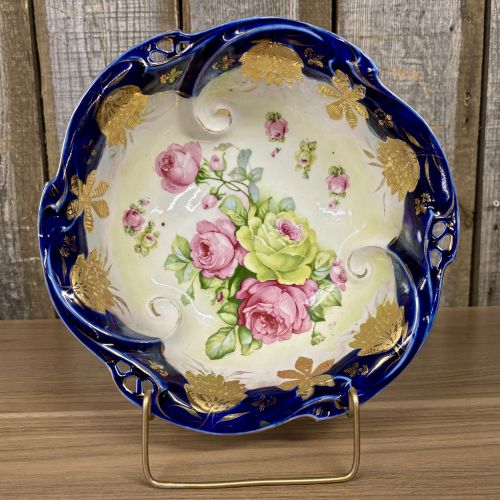 Oscar Schlegelmilch IPF Germany Cobalt Blue and Gilded Porcelain Rose Bowl