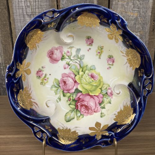 Oscar Schlegelmilch IPF Germany Cobalt Blue and Gilded Porcelain Rose Bowl