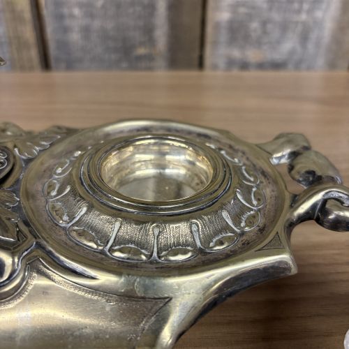 Victorian Silver Plated Rococo Revival Inkstand with Twin Cut Glass Inkwells
