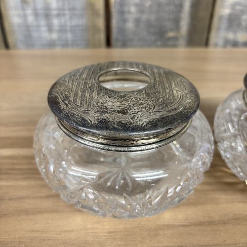 A Pair of Antique Sterling Silver and Cut Glass Vanity Jars