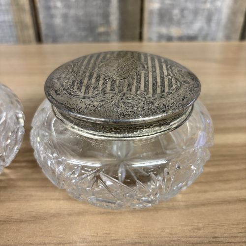 A Pair of Antique Sterling Silver and Cut Glass Vanity Jars